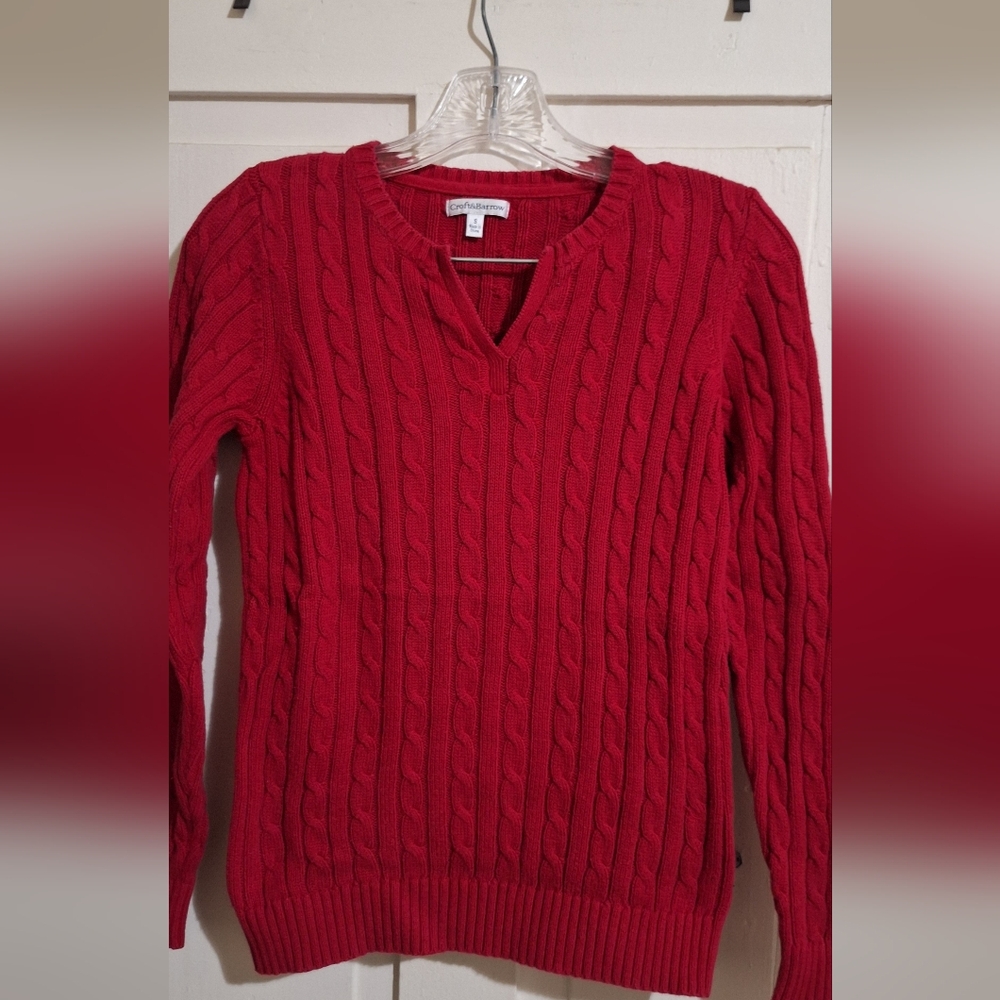 Croft & Barrow V-Neck Red Cable Knit Sweater
